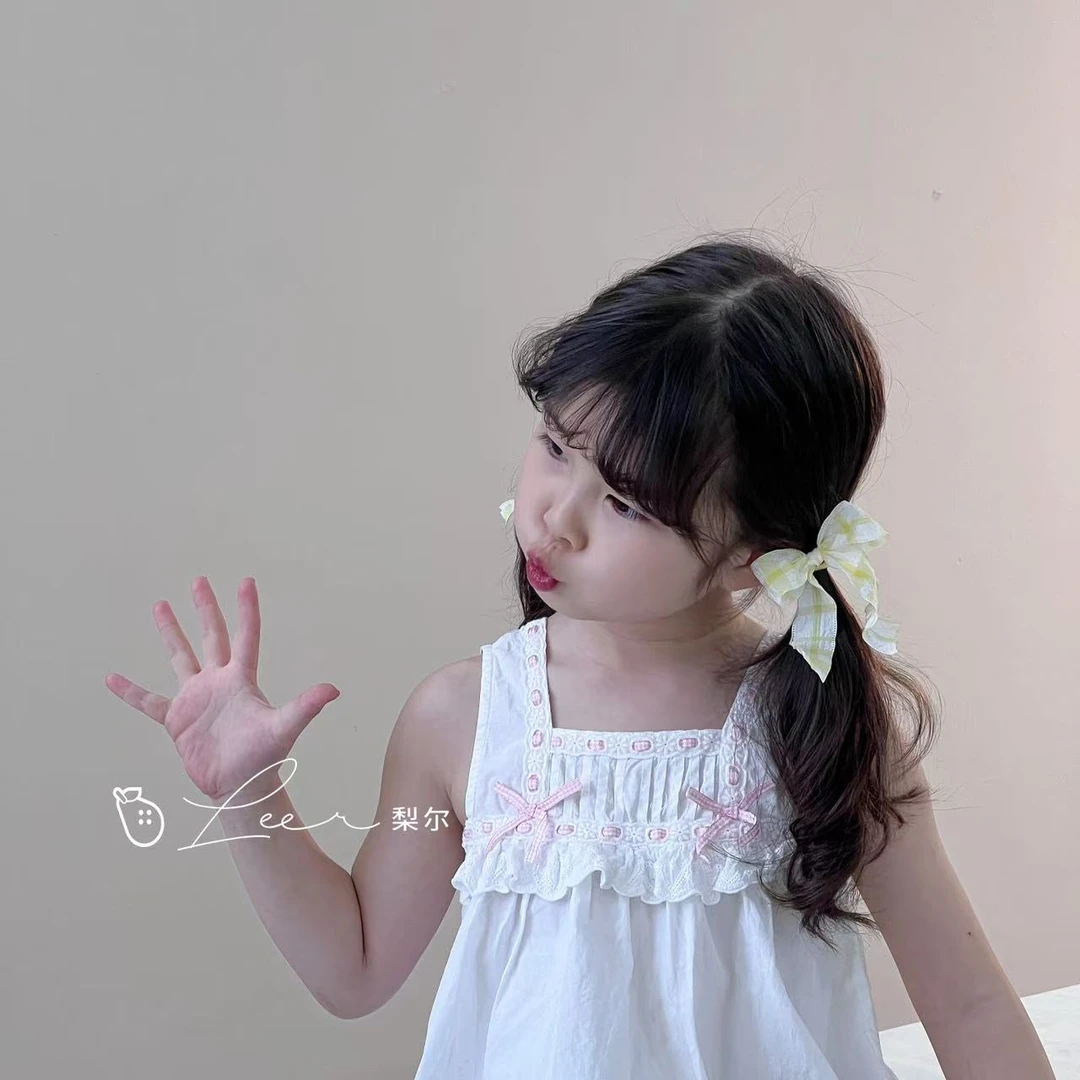 L-3097【梨尔】春夏清新格纹泡泡褶皱大肠发圈蝴蝶结头绳甜美少女
