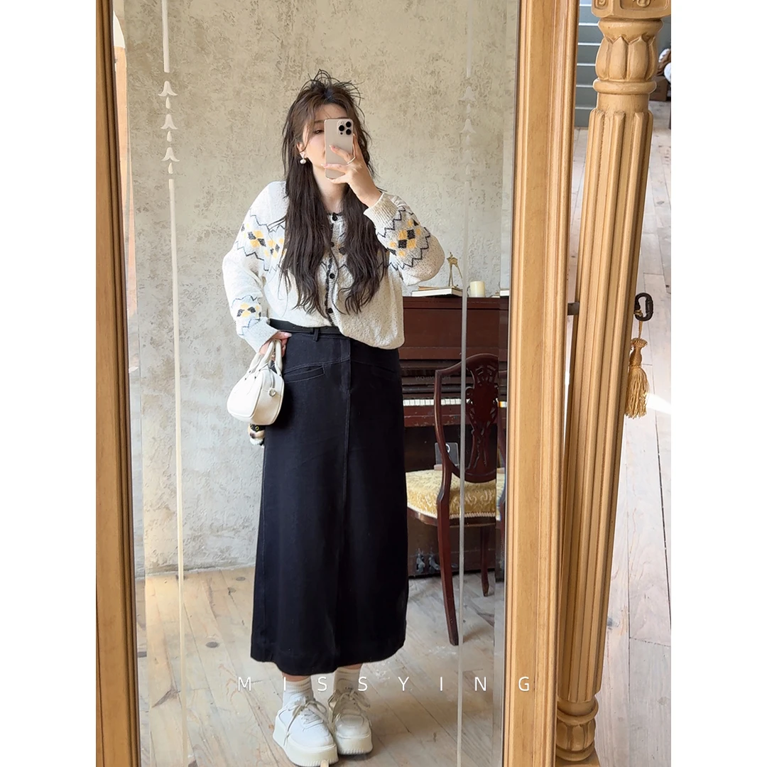 应小姐【街角游记】微胖大码女装显瘦气质春季氛围设计高腰牛仔半裙