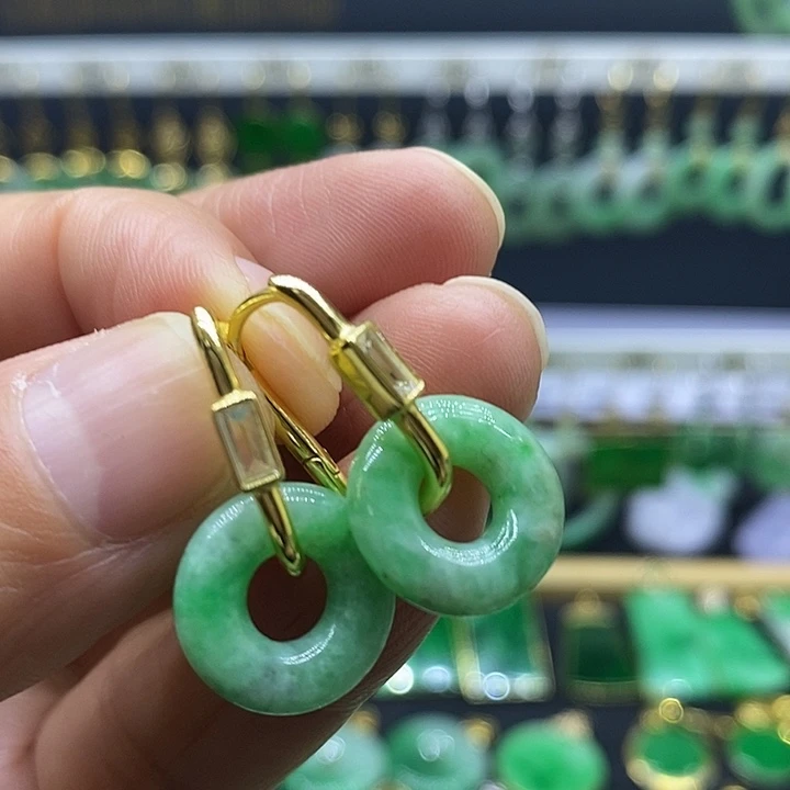 翡翠银S925镀金镶嵌耳饰耳坠
