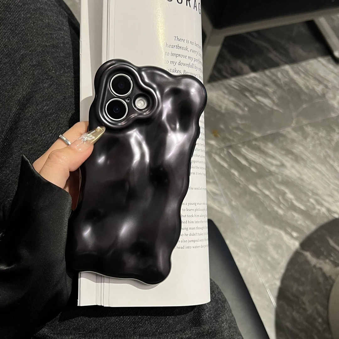 纯色陨石波浪纹适用iPhone16promax手机壳苹果14Pro哑黑13/15女12