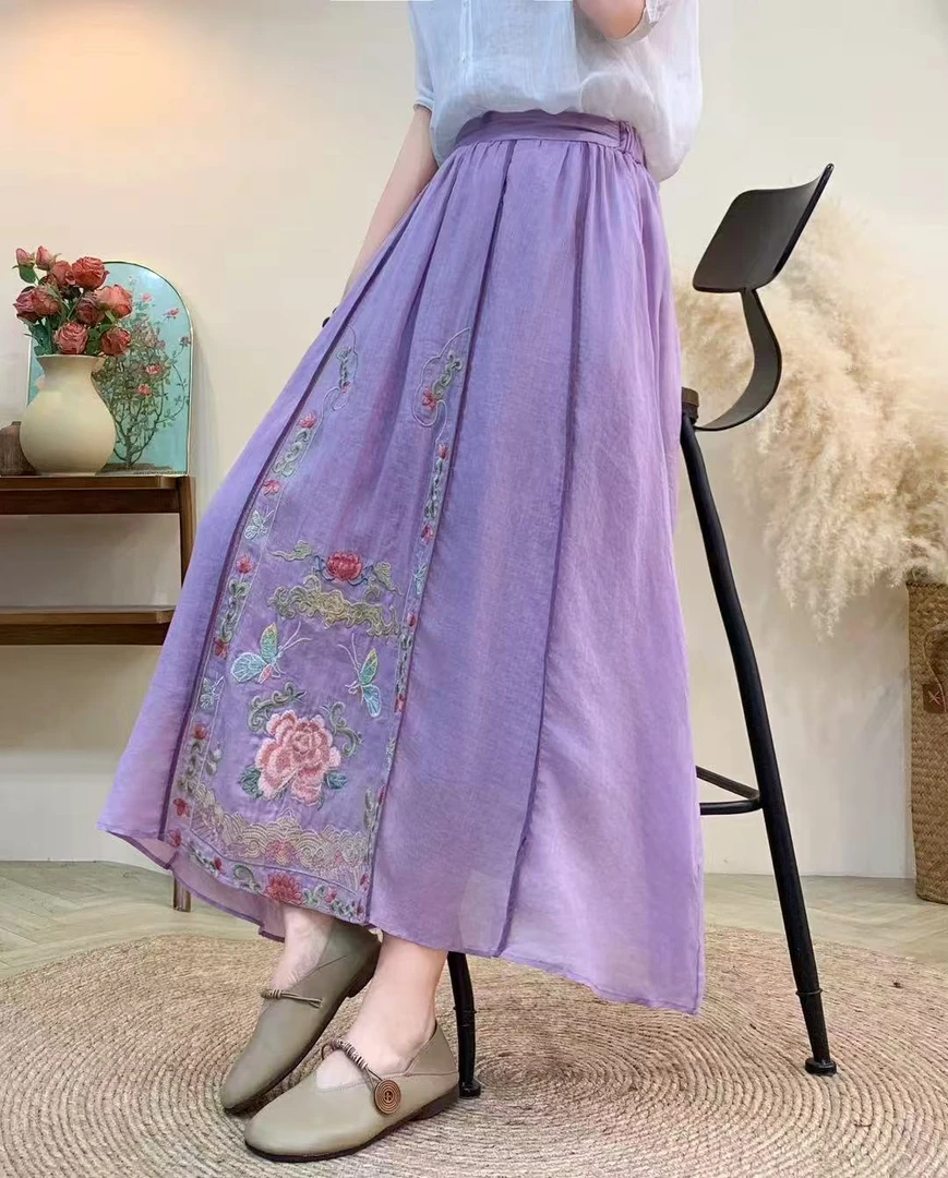 【绣花裙】苎麻流苏半身裙夏季春夏出行宽松日常纯色