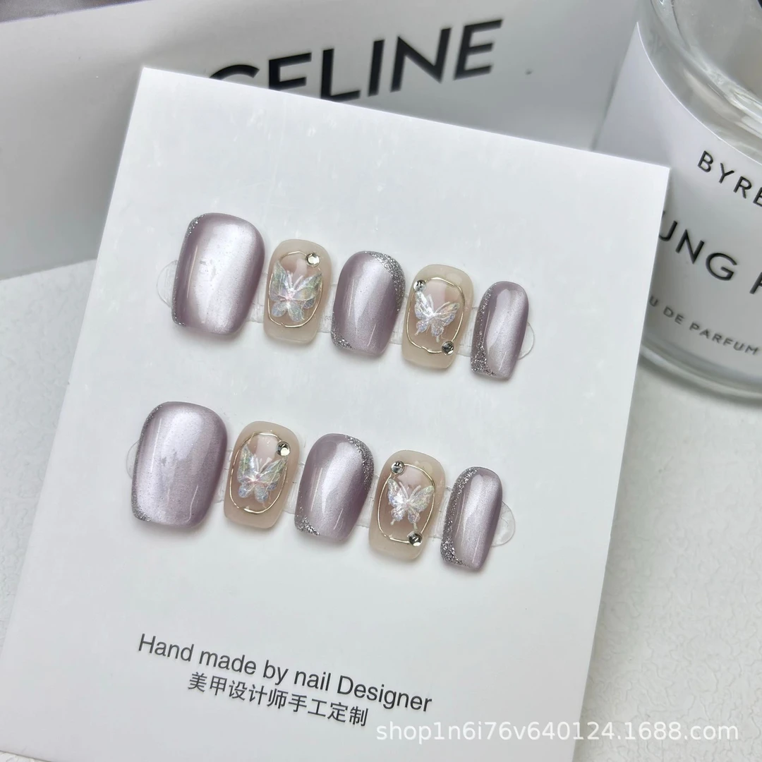 【媚紫星辰】手工穿戴成品片短款美显白可拆卸假指贴 透明盒包装