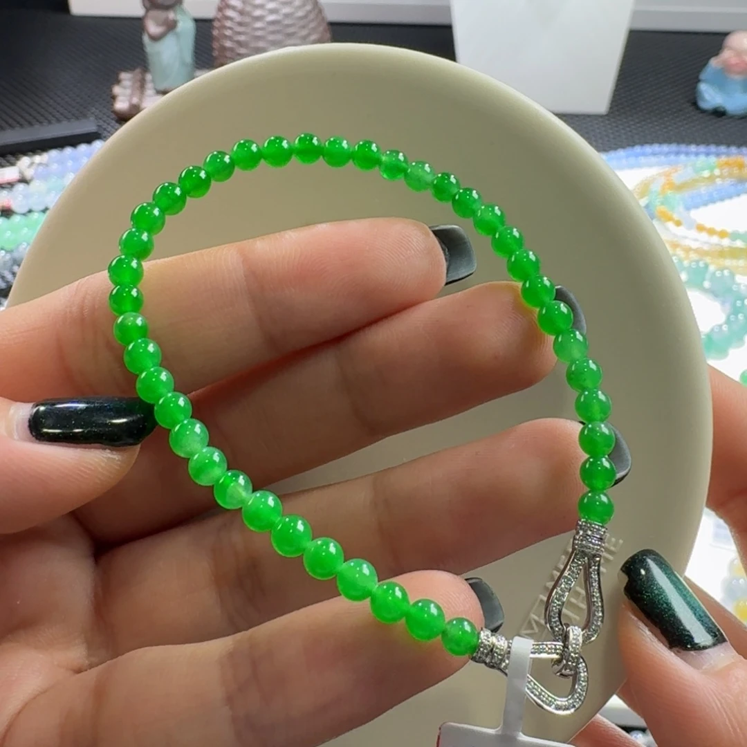 翡翠手链未镶嵌玻璃正阳绿手串卡4.2-4 色标！帝绿！