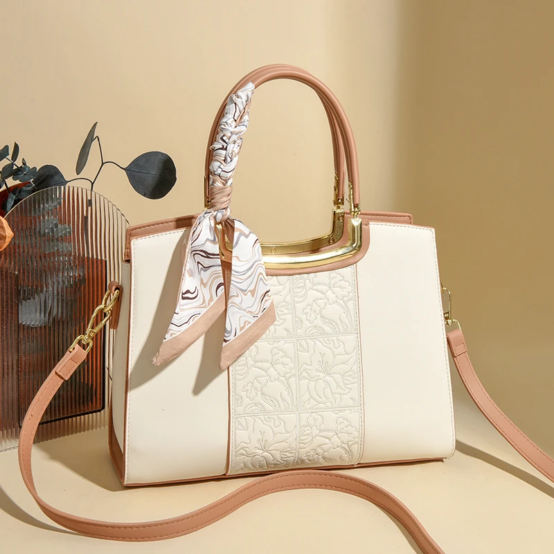 正梯刺绣拉链手提包2025新款包包质感单肩气质女包