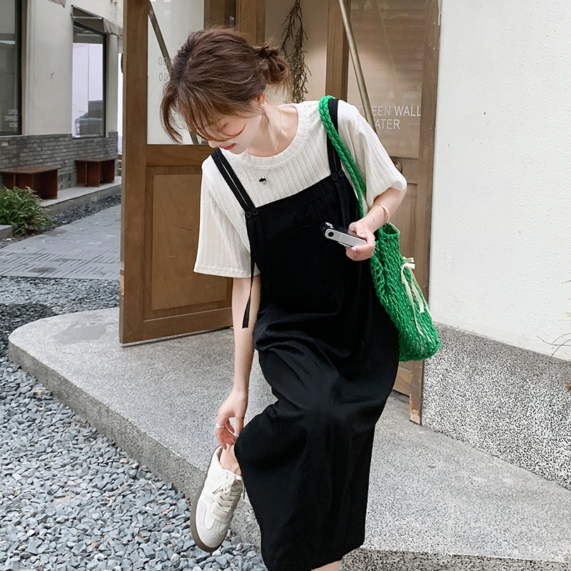 韩版学院风减龄假两件连衣裙女夏季2025新款设计感拼接长款T恤裙