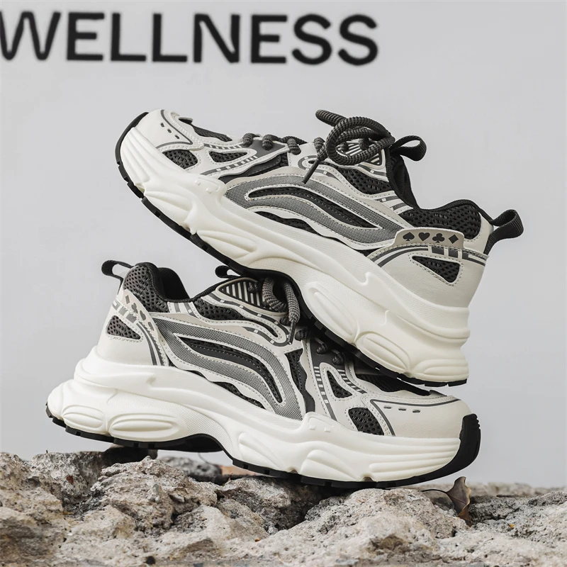 冬季新款男士网面休闲透气运动老爹鞋增高百搭时尚厚底潮鞋潮流