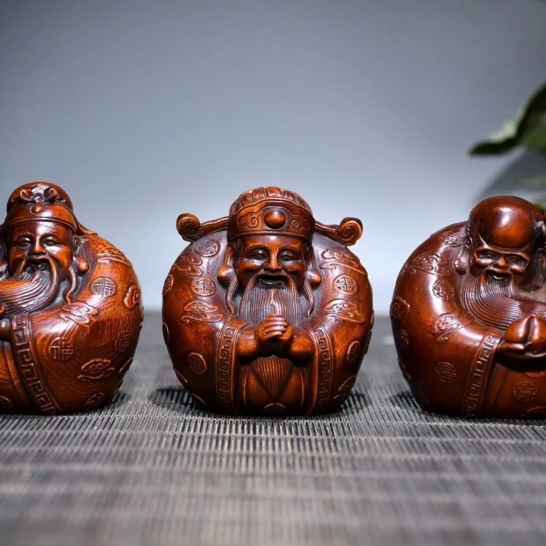 小叶黄杨木雕刻福禄寿三星礼品摆件 尺寸高度5.5公分 宽度5.5公分