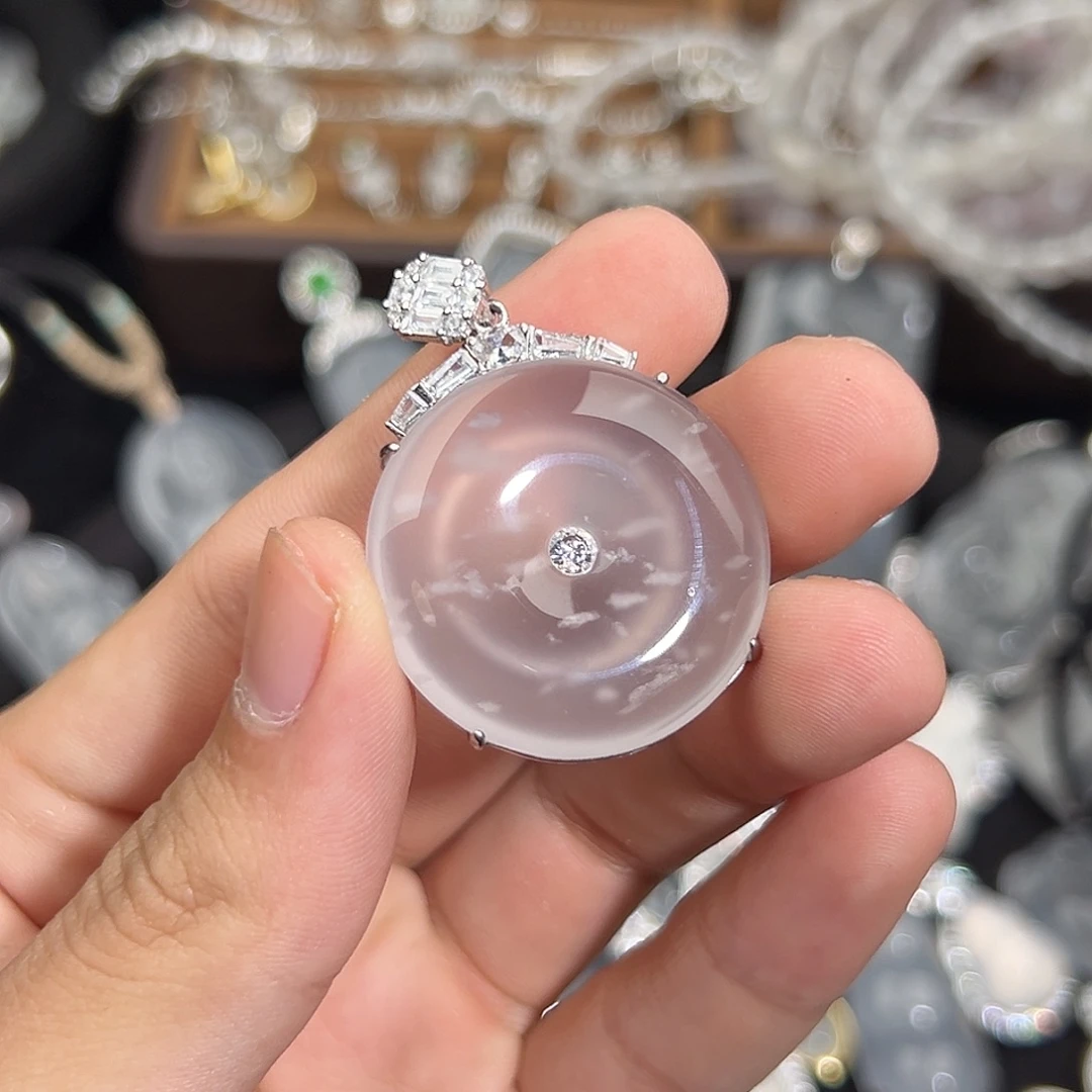 石英质玉银S925镀金镶嵌颈饰雪花平安扣
