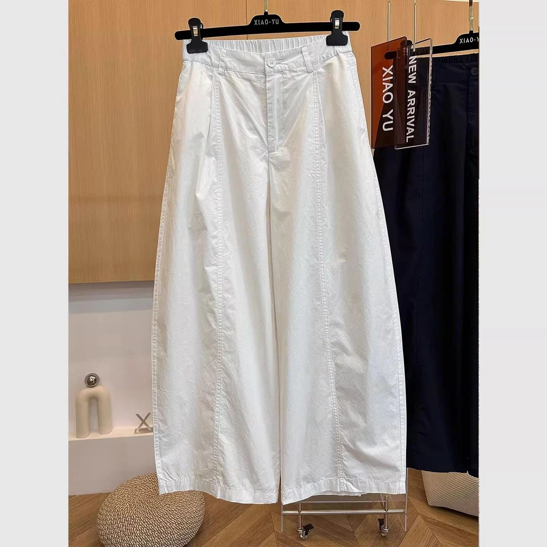 白色休闲阔腿裤女夏季薄款大码梨形身材显瘦宽松时尚百搭弯刀裤子