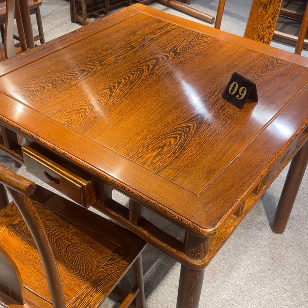 鸡翅木类成套家具用****990x78方桌五件样品带玻璃