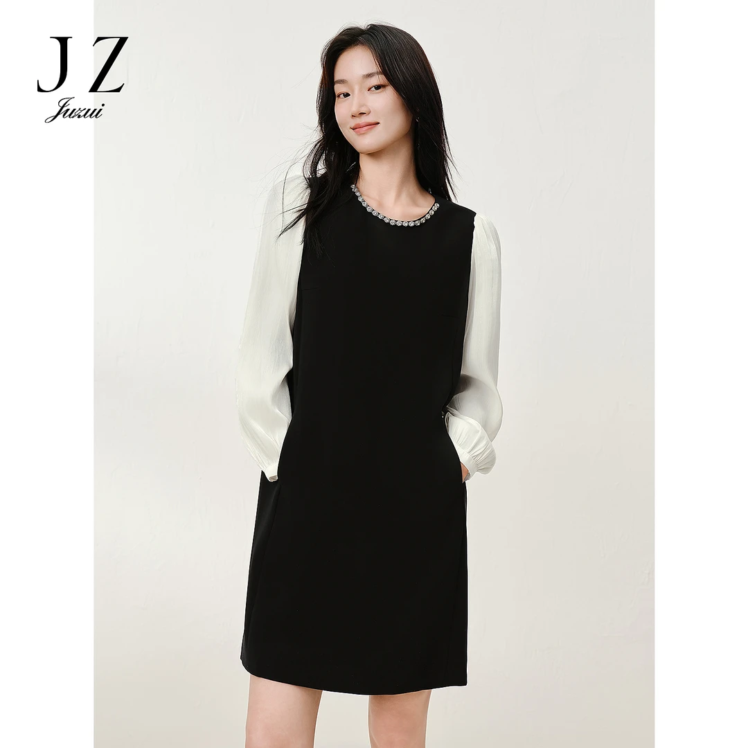 【羊羊专属】JUZUI玖姿JTFQ50004千金风拼接连衣裙小黑裙2025