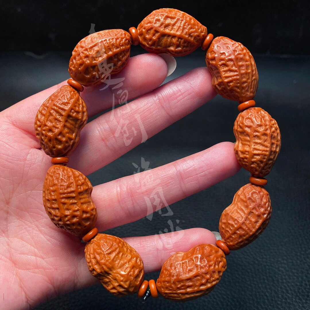 「1.6花生一生平安」手串橄榄核雕刻文玩佛珠念珠手链核雕工艺品