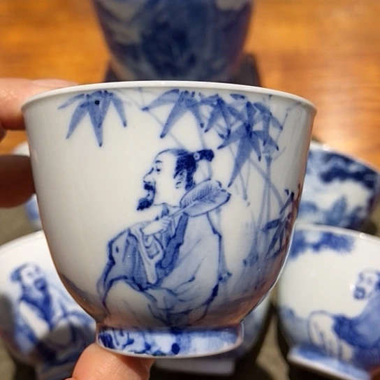 青花人物主人杯杯杯