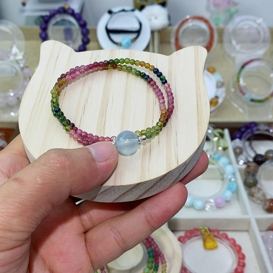 银S925镶嵌手链水晶碧玺手链双圈