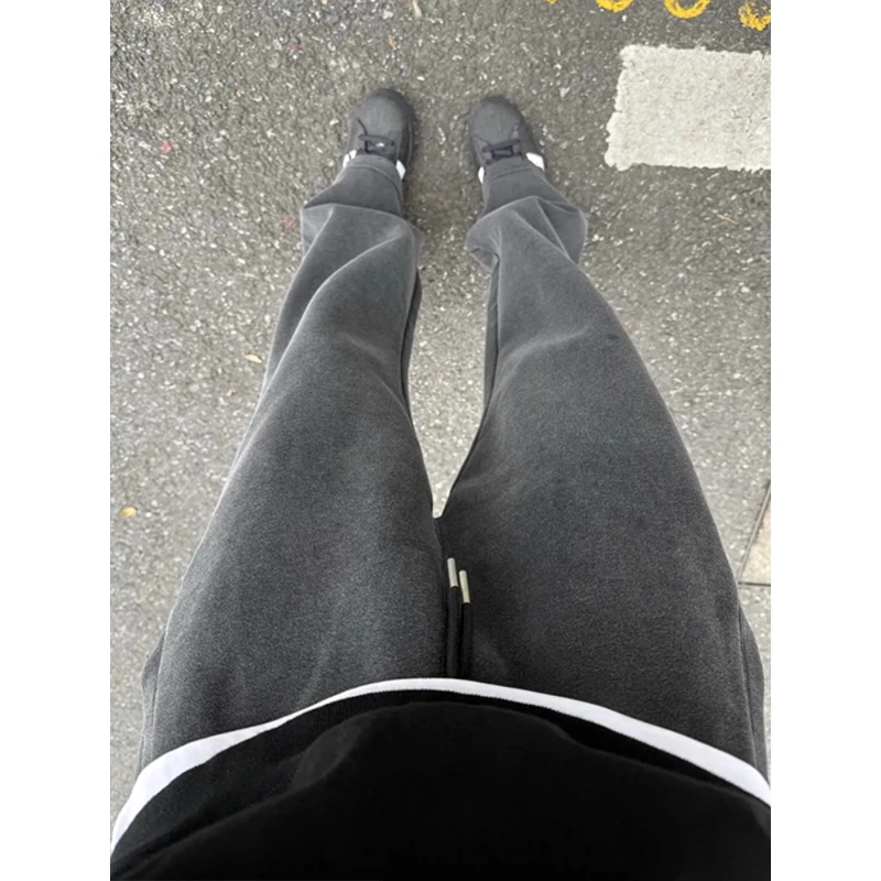 水洗做旧重磅弯刀卫裤男秋季美式潮牌垂感裤子cleanfit休闲直筒裤