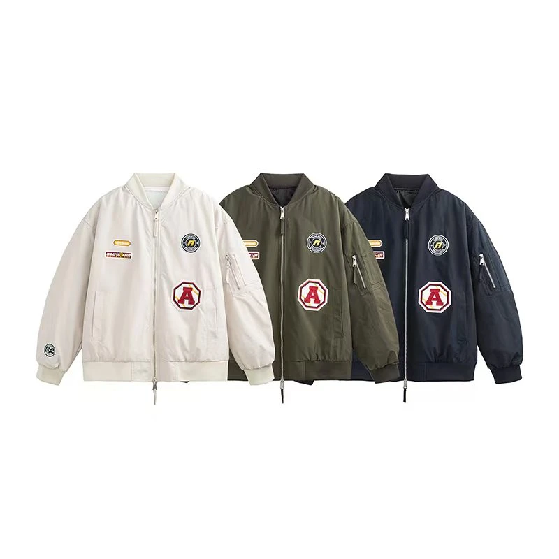 阿叔春秋美式复古刺绣百搭休闲宽松机车风飞行服夹克外套360-1358