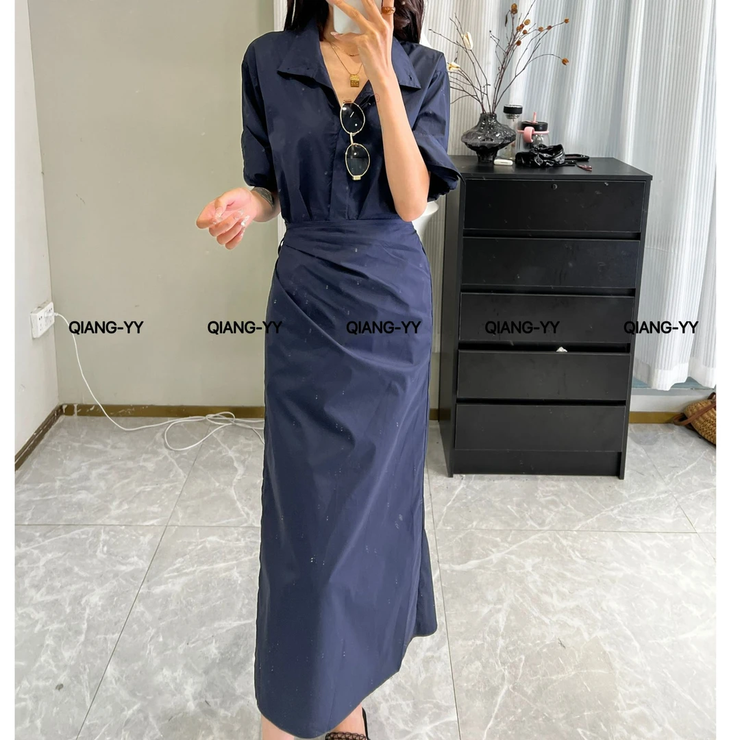 极简风夏季包臀裙设计师连衣裙蓝色无袖ins风高腰087