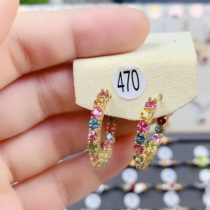 碧玺耳饰银S925镶嵌