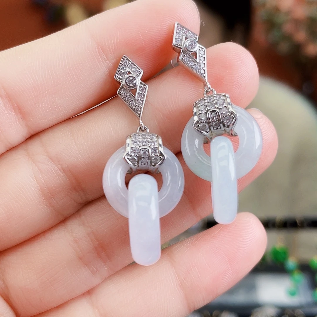 翡翠银S925镶嵌耳饰