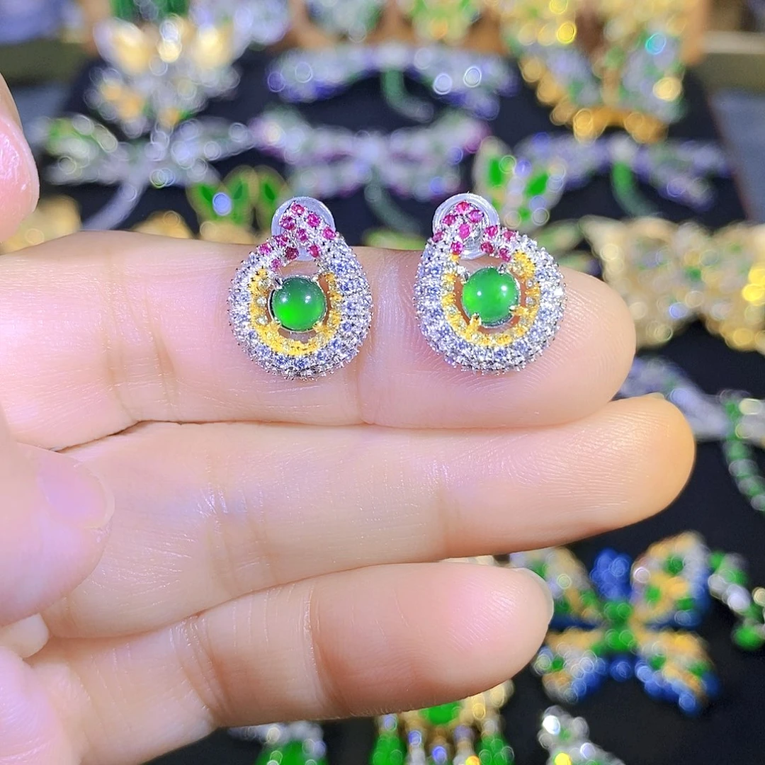 吊坠(不含链)银S925镶嵌翡翠