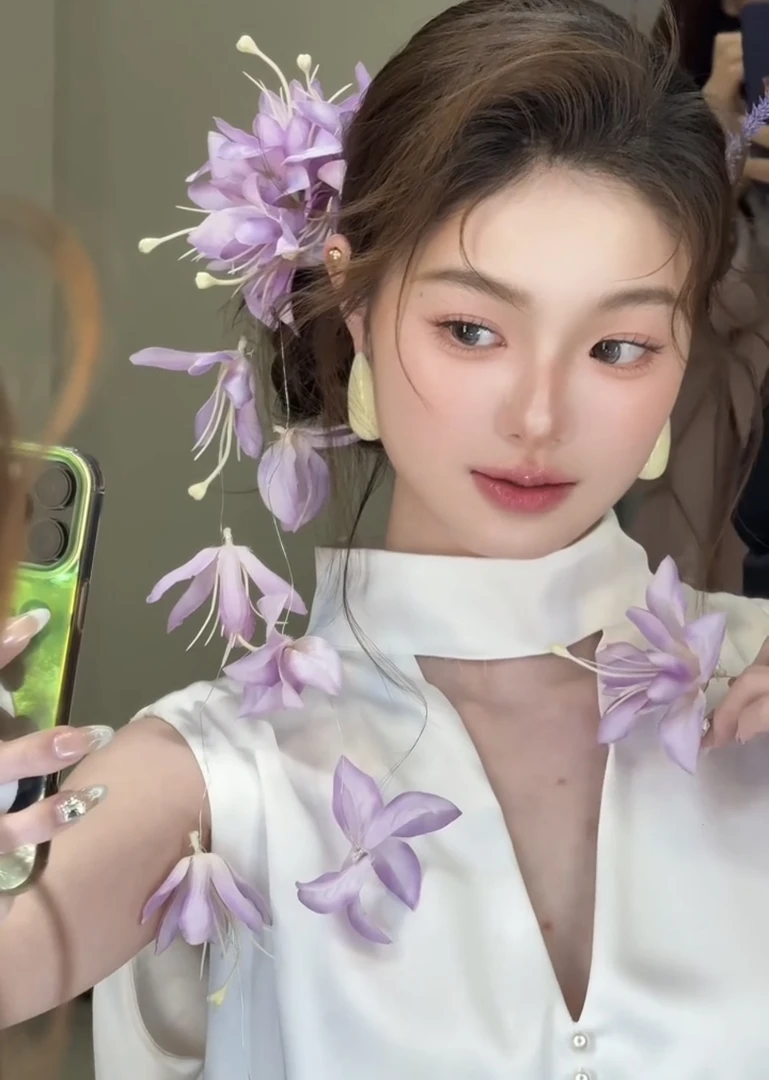 2916新款|超仙紫藤款仿真花成品头饰新娘晨袍礼服配饰