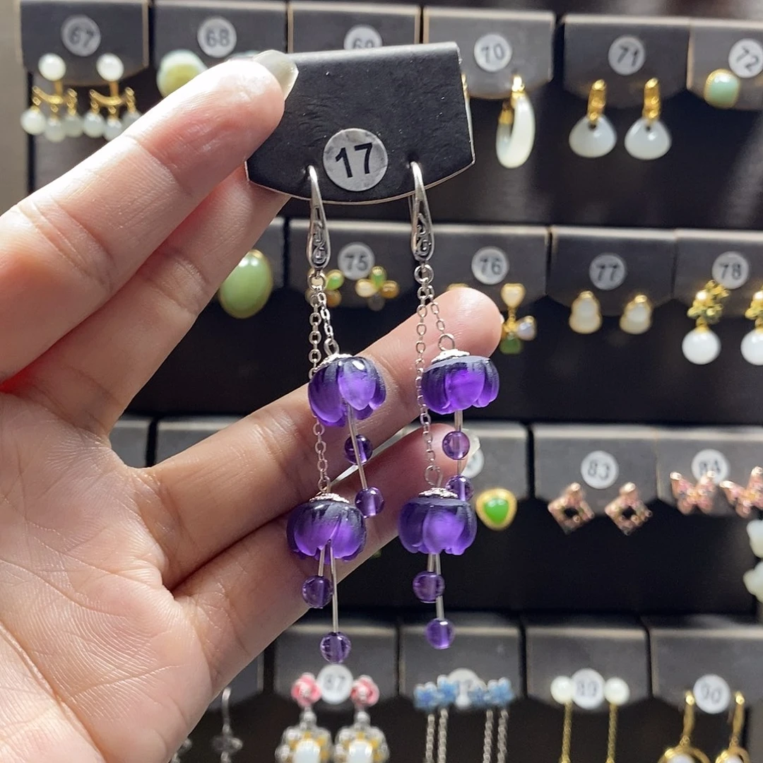 雅****紫晶耳饰银S925镶嵌