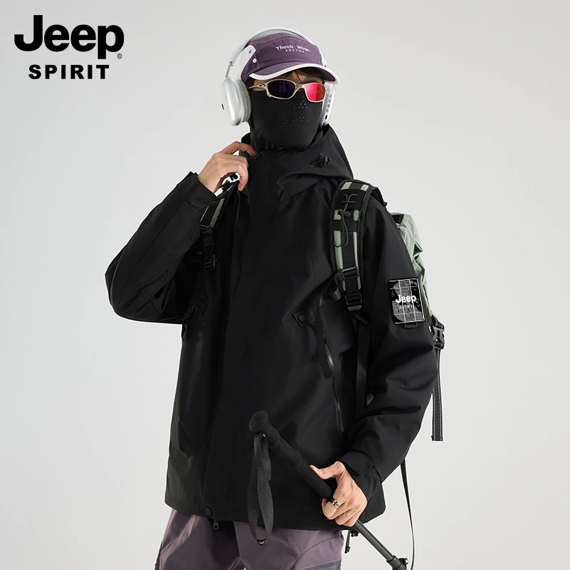 JEEPSPIRIT三合一冲锋衣男女可拆卸两件套宽松连帽防风保暖潮流户