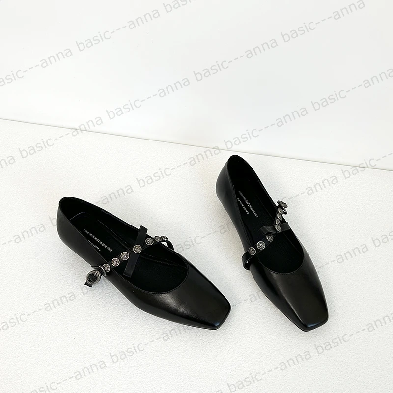 2.5cm/XW1882牛皮低跟玛丽珍鞋女一字带百搭方头浅口春季单鞋黑色