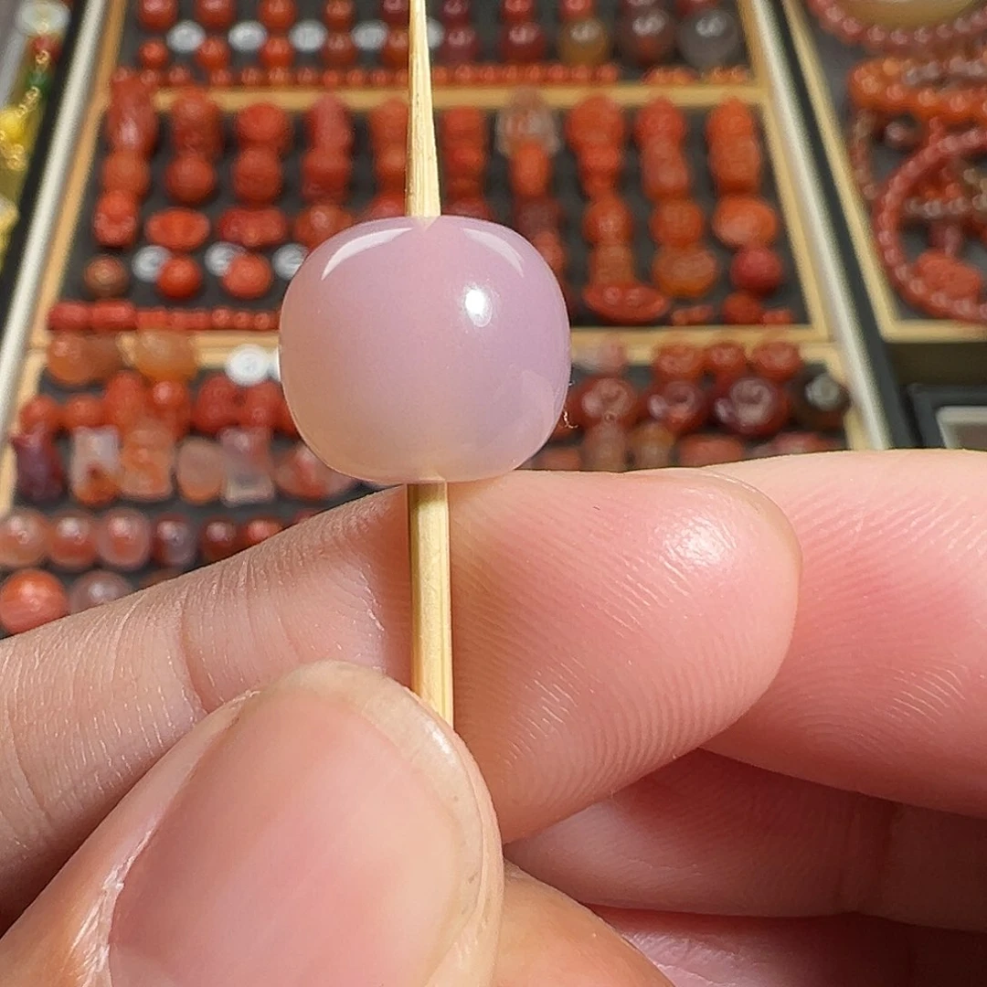 玛瑙/玉髓珠宝奇石未镶嵌粉糯老型珠11.4Ｘ对孔厚10.1