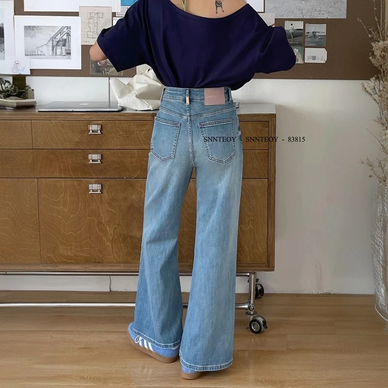 代嘉儿daiclaire牛仔裤女早春高腰宽松显瘦毛边直筒阔腿裤83815