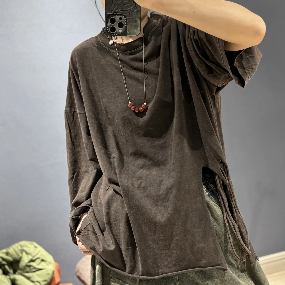 棉料炒色破边大码春款上衣（长73宽140