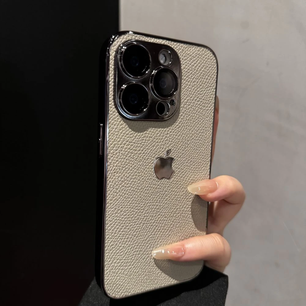 新款简约荔枝纹适用苹果15promax手机壳纯色iPhone14镜头膜13潮牌