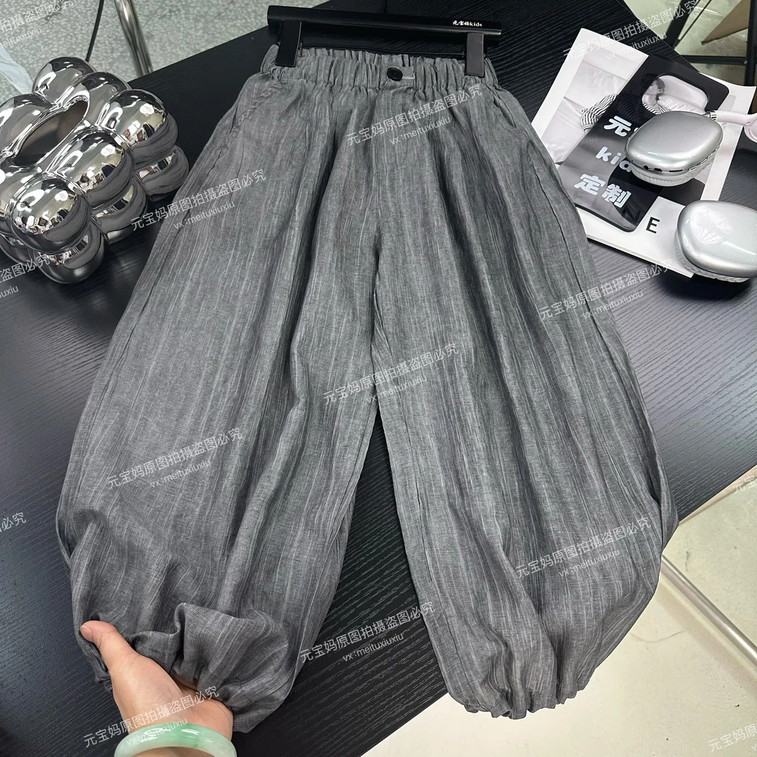 夏季休闲百搭中大童阔腿裤常规微弹力休闲裤夏季中腰长裤