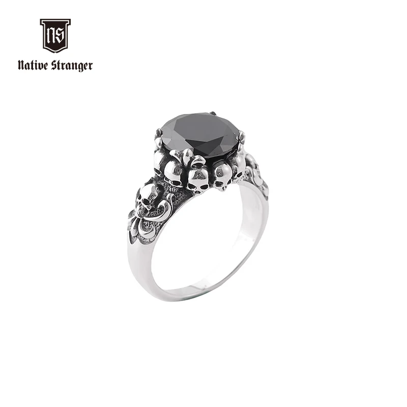 NATIVE STRANGER 925银戒指 骷髅大宝石戒指手工朋克个性潮流