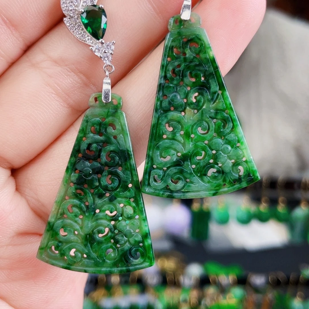 翡翠银S925镶嵌耳饰