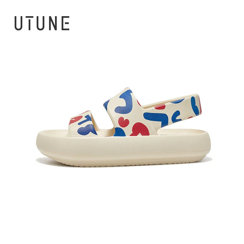 缤纷满印凉鞋优调厚底外穿新款女夏踩屎感时尚增高凉拖鞋防滑软底
