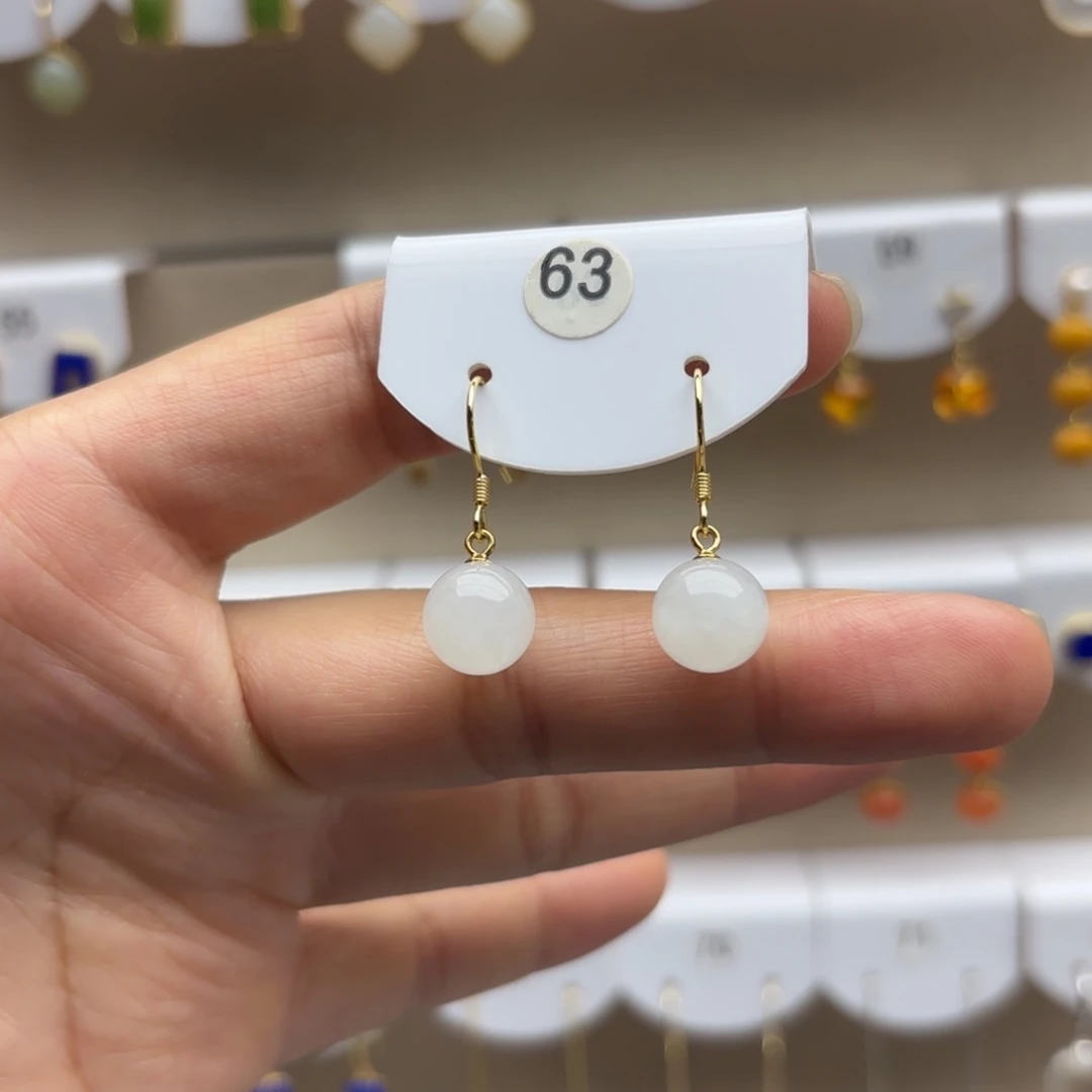 和田玉银S925镶嵌耳饰