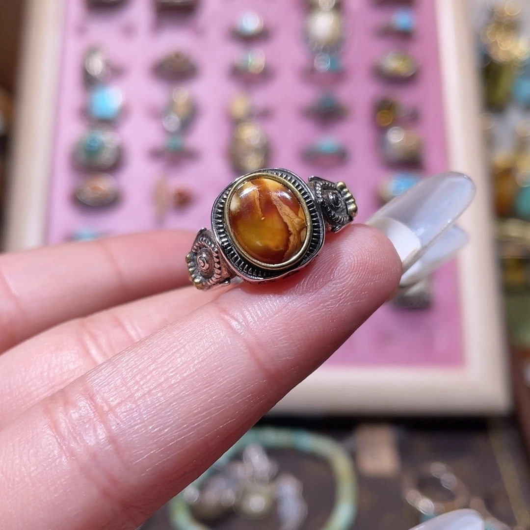 小***宝琥珀银S925镶嵌戒指戒指