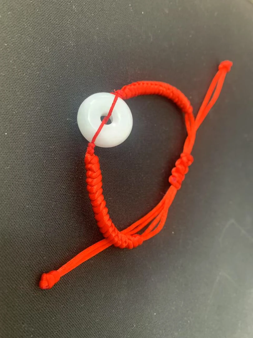 天然翡翠A货平安扣手绳（手工编织）