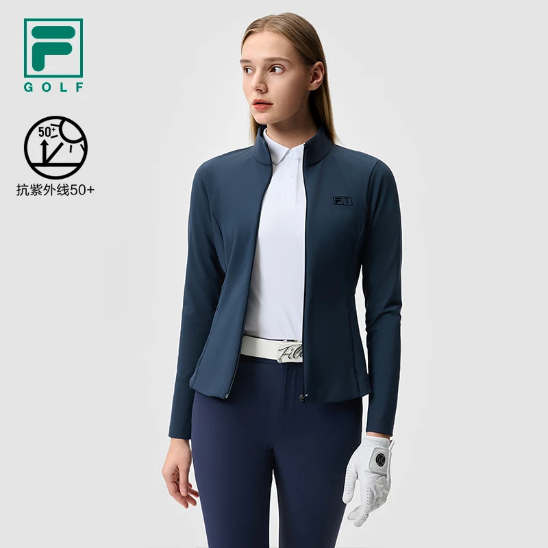 【抗紫外线莱卡】FILA/斐乐女春新款高尔夫针织长袖外套A11W515504F