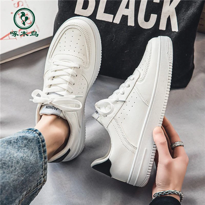 【正品啄木鸟】小白鞋男春季透气青少年休闲百搭男鞋新款学生纯白色