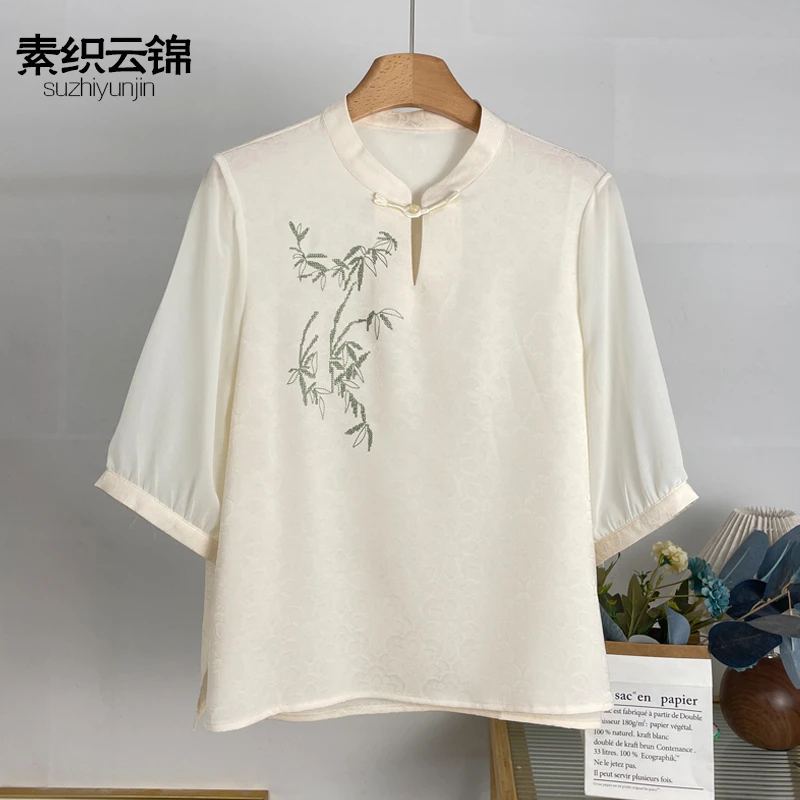 中年妈妈夏装新中式国风t恤小衫套装2025新款中老年女洋气上衣服