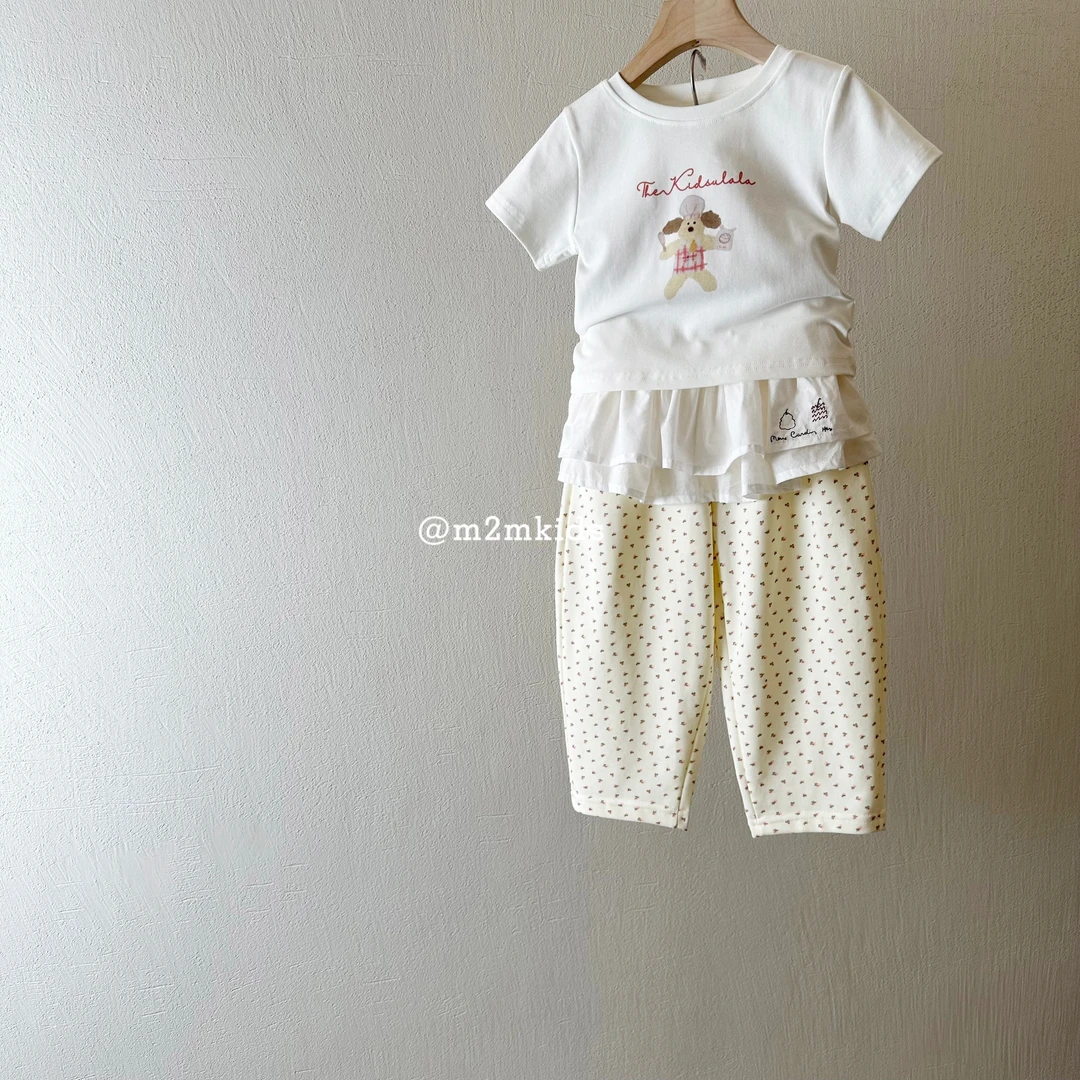 2025春季韩系清新女童裤子高腰碎花裤子 白小花萝卜裤