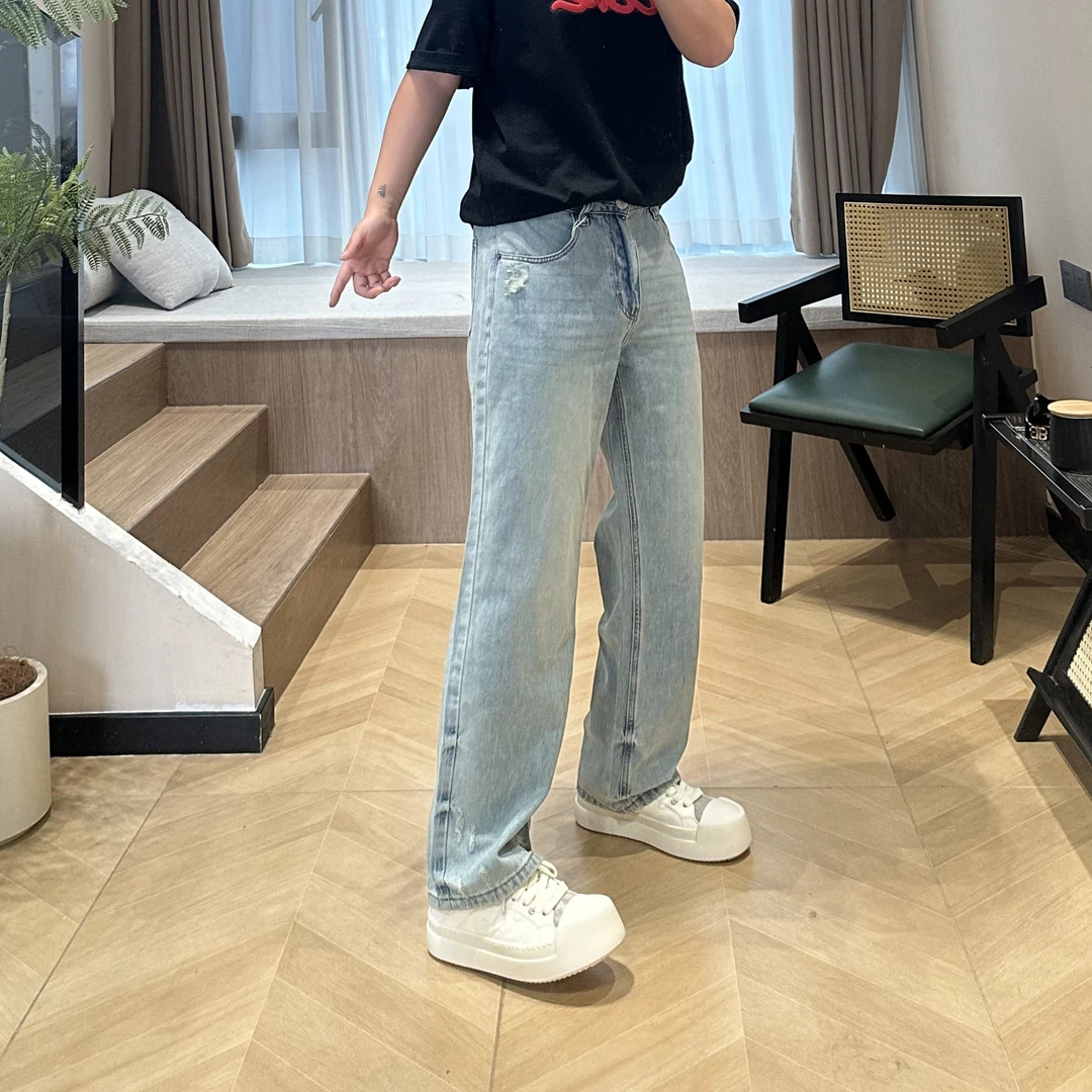 【SSL-Clothing】2025春夏男士直通磨毛潮流水洗美式做旧牛仔裤