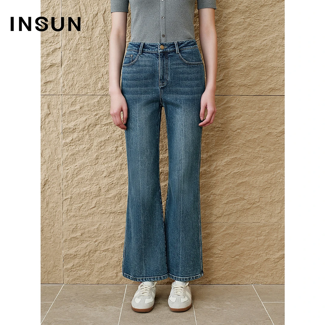 INSUN恩裳专选2025春季棉质复古洗水微喇牛仔裤