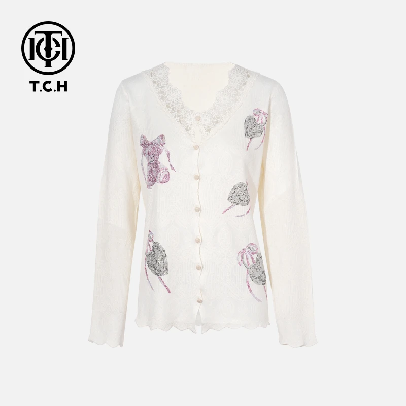 TCH私服烫钻工艺新时尚淑女百搭新潮流针织衫T75C43E1020轻奢tch