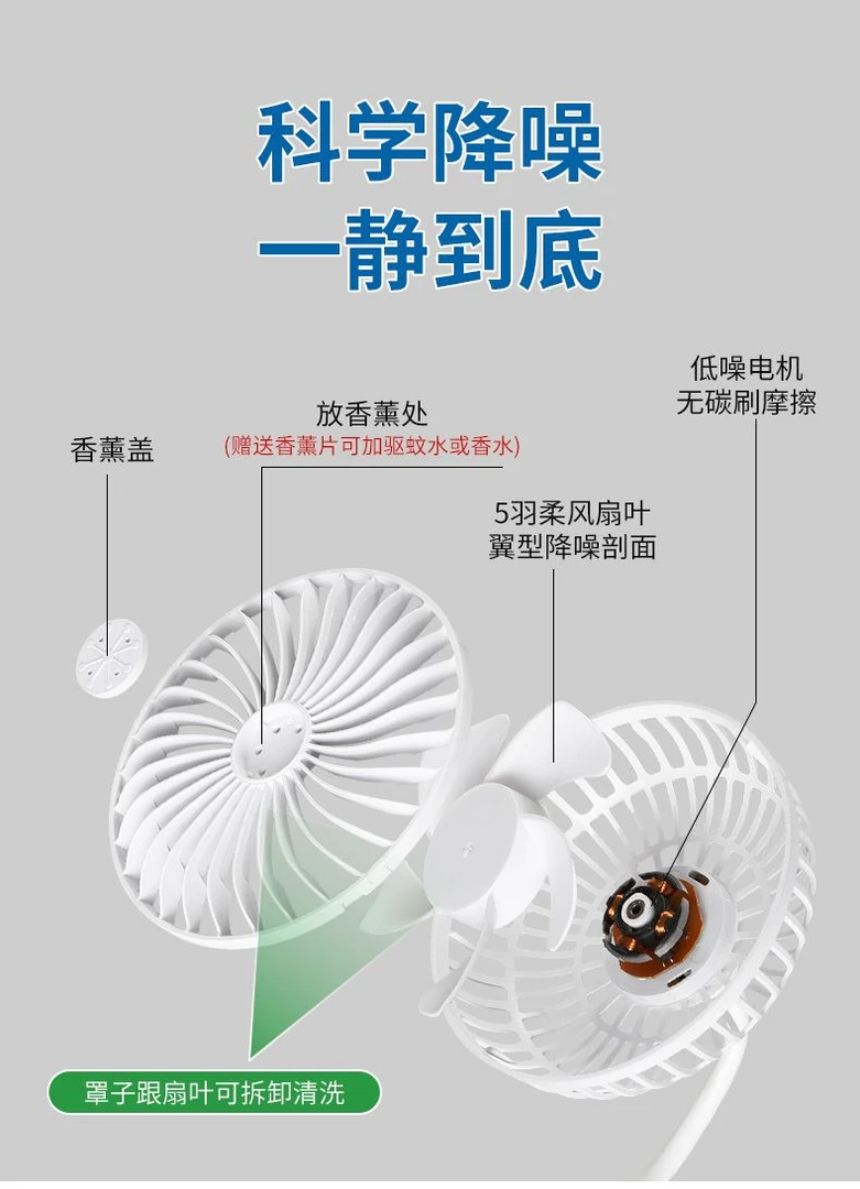 五大扇叶三插头360°调节旋转风扇厨房卧室卫生间一体式夏天小风扇