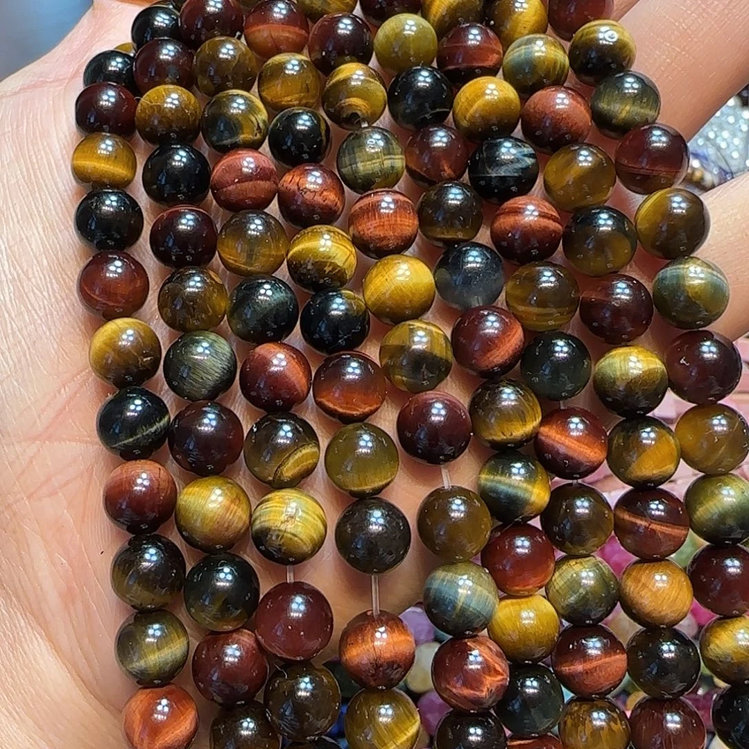 玛瑙/玉髓未镶嵌珠宝半成品8mm3色虎眼一条A级