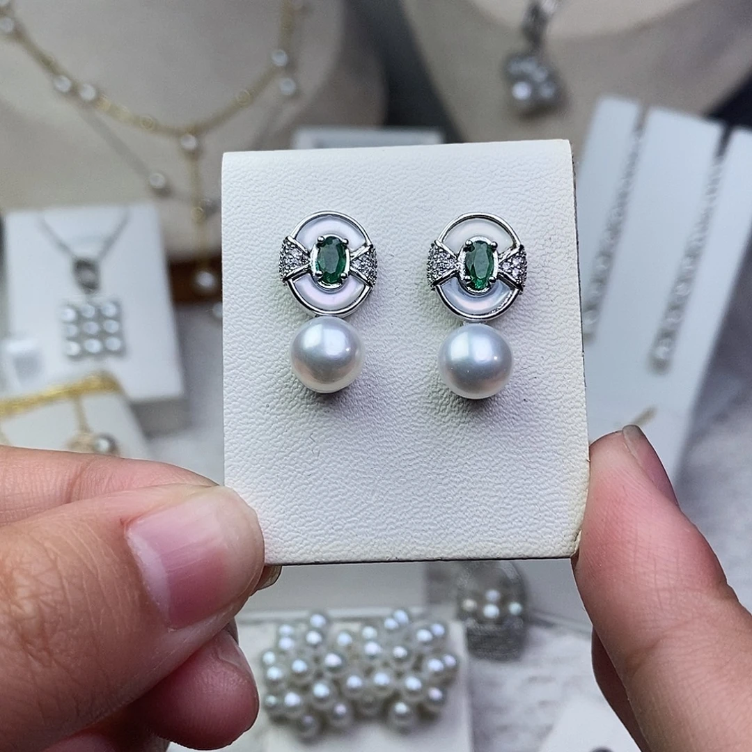 银S925镶嵌淡水珍珠耳饰