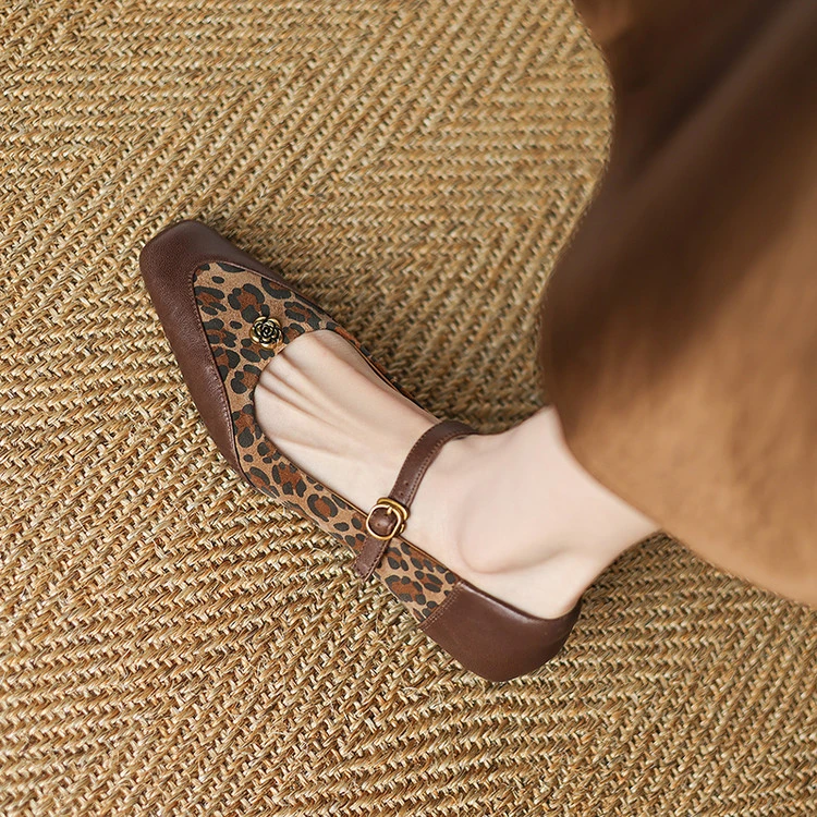 里外纯皮～羊皮2.5cm方头复古平跟百搭玛丽珍气质浅口单鞋春秋粗跟